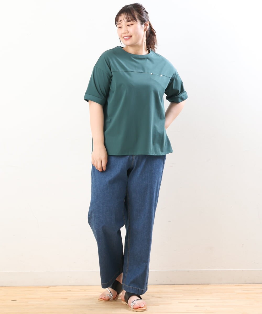 OLLHS39090 eur3(エウルキューブ) 【大きいサイズ】ワイドデニムパンツ ブルー(55)