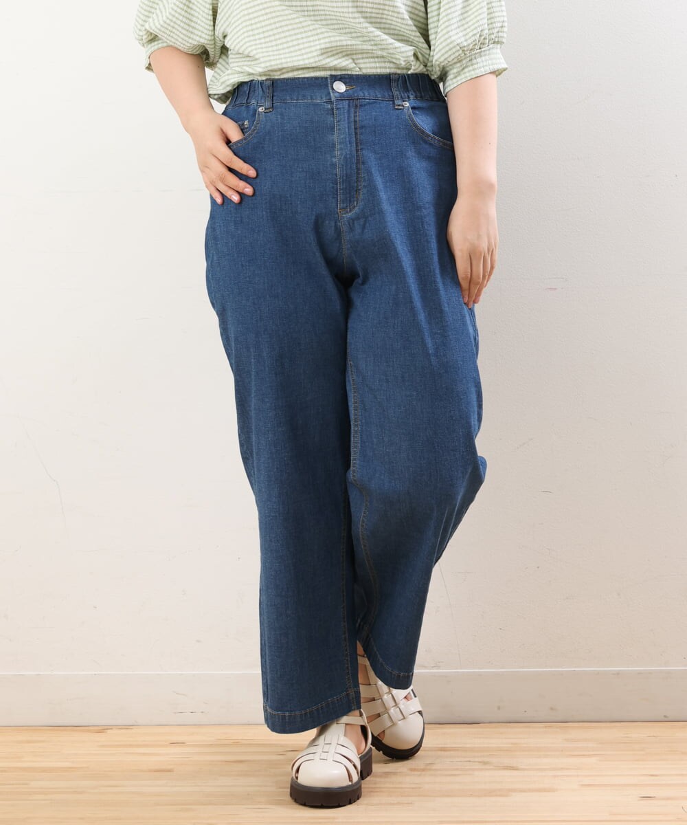 OLLHS39090 eur3(エウルキューブ) 【大きいサイズ】ワイドデニムパンツ ブルー(55)