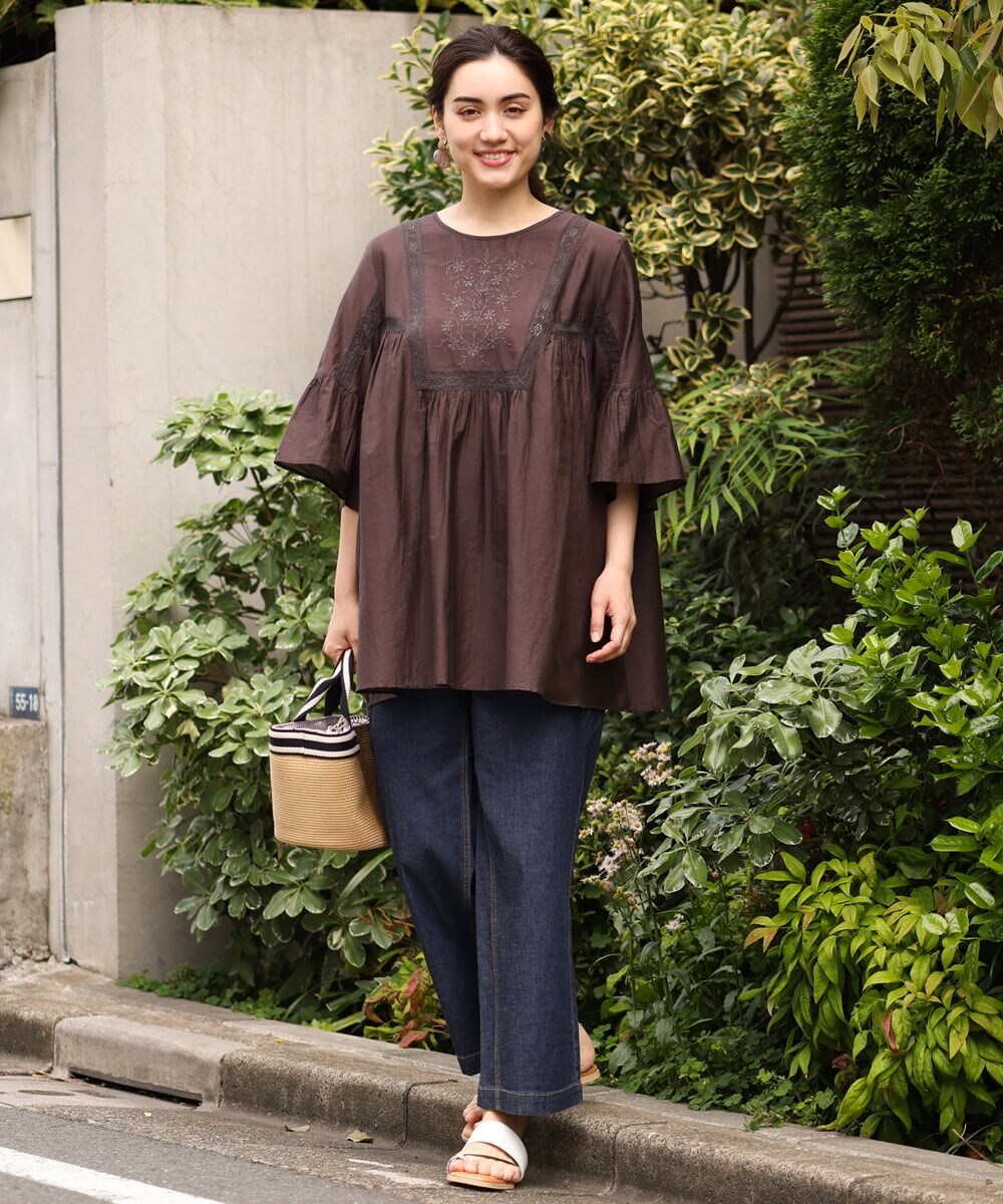 OLLHS39090 eur3(エウルキューブ) 【大きいサイズ】ワイドデニムパンツ ネイビー(57)