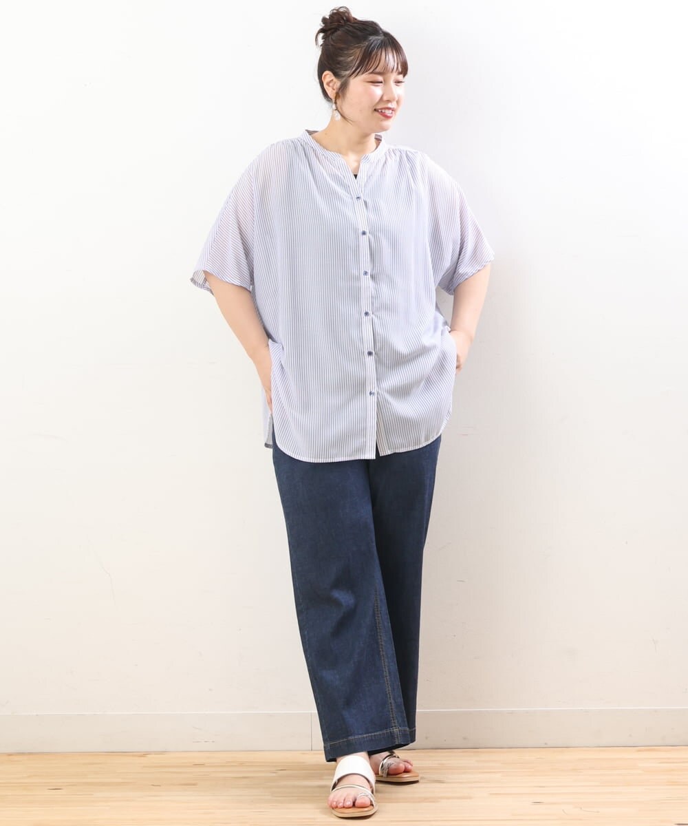 OLLHS39090 eur3(エウルキューブ) 【大きいサイズ】ワイドデニムパンツ ネイビー(57)
