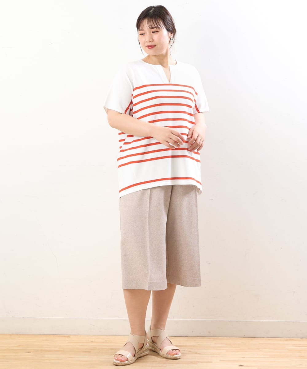 OLLHS40100 eur3(エウルキューブ) 【大きいサイズ】リネンライクキュロットパンツ ベージュ(82)