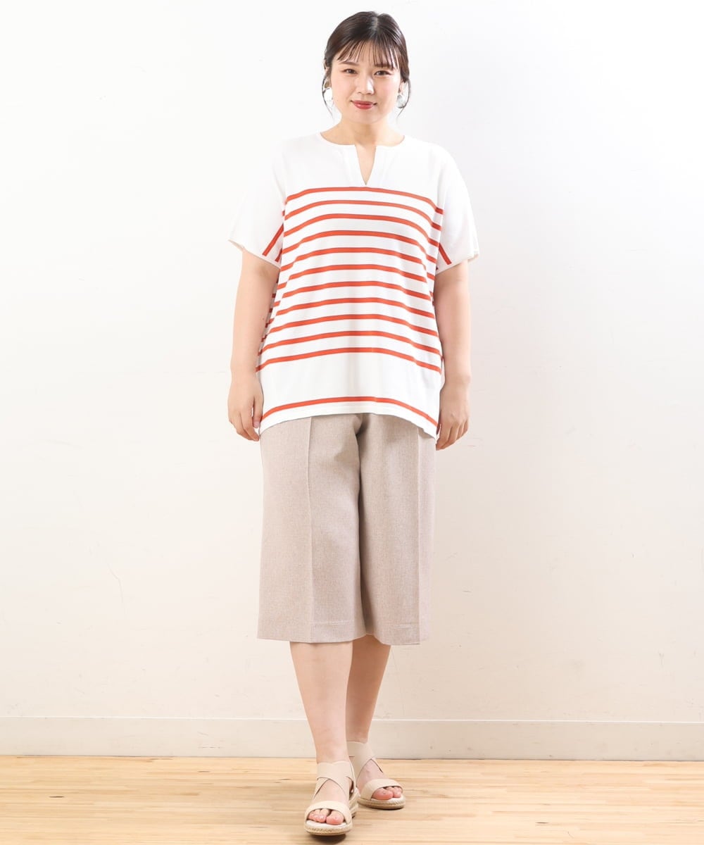 OLLHS40100 eur3(エウルキューブ) 【大きいサイズ】リネンライクキュロットパンツ ベージュ(82)