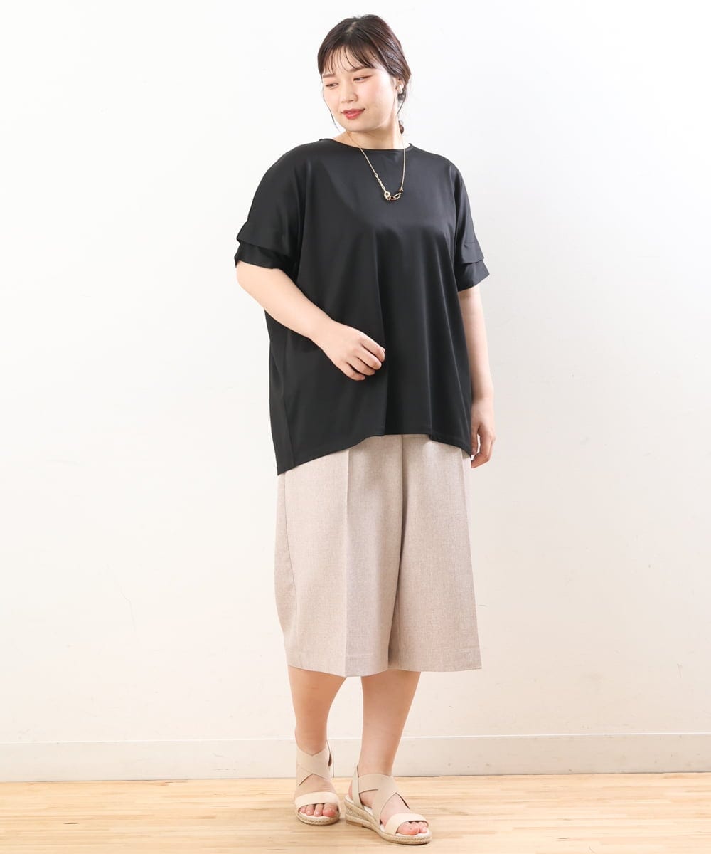 OLLHS40100 eur3(エウルキューブ) 【大きいサイズ】リネンライクキュロットパンツ ベージュ(82)