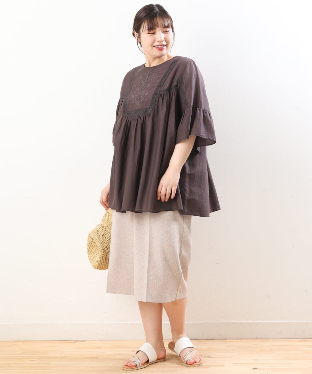 OLLHS40100 eur3(エウルキューブ) 【大きいサイズ】リネンライクキュロットパンツ ベージュ(82)