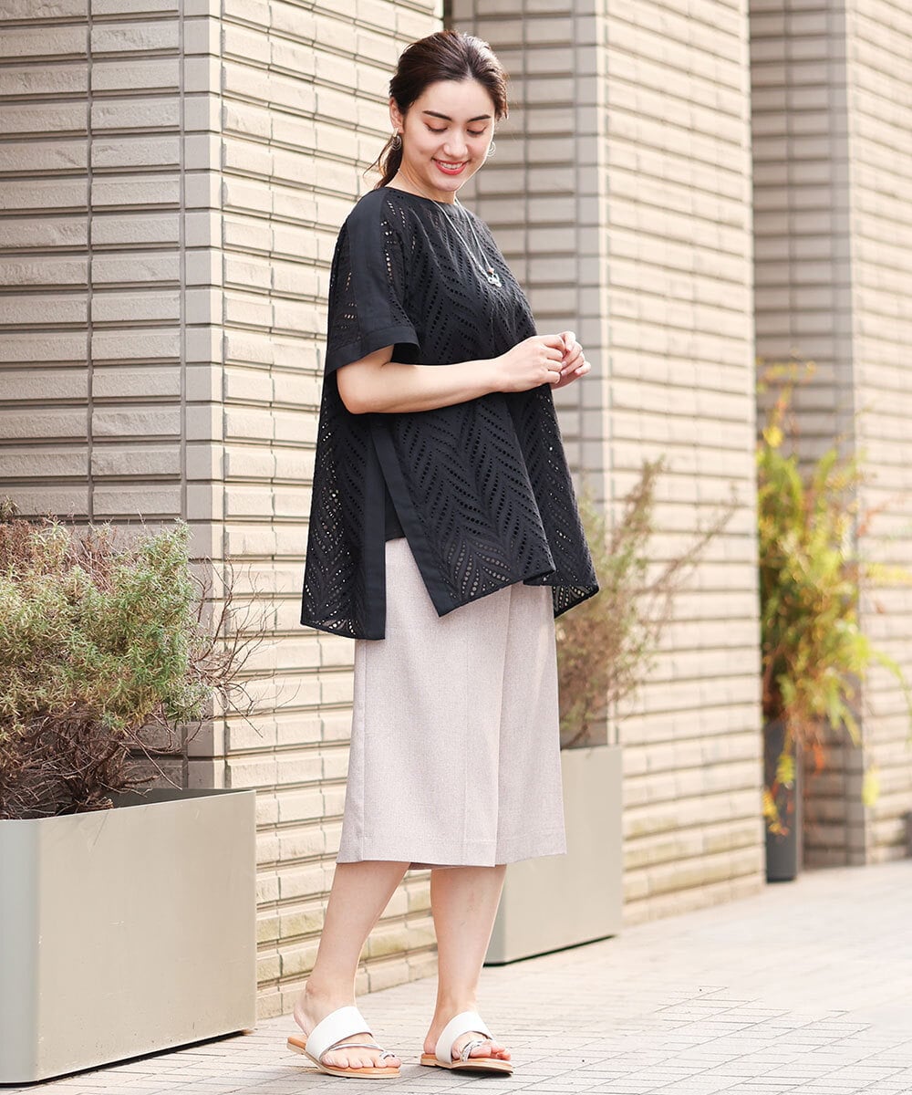 OLLHS40100 eur3(エウルキューブ) 【大きいサイズ】リネンライクキュロットパンツ ベージュ(82)