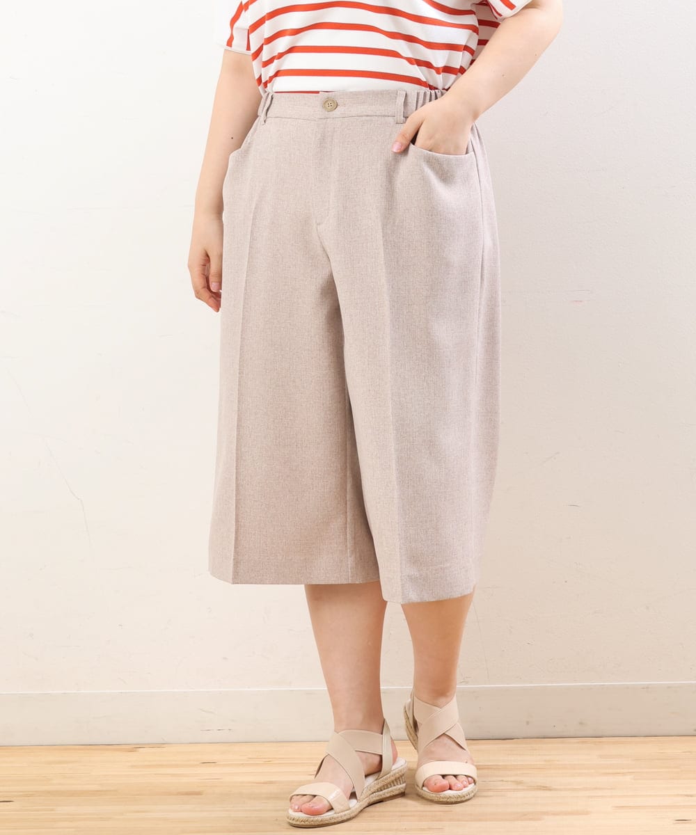 OLLHS40100 eur3(エウルキューブ) 【大きいサイズ】リネンライクキュロットパンツ ベージュ(82)