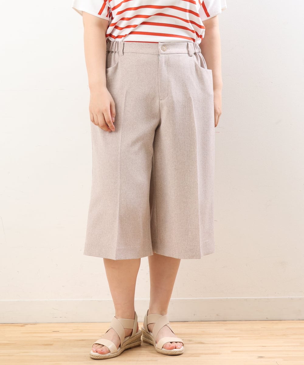 OLLHS40100 eur3(エウルキューブ) 【大きいサイズ】リネンライクキュロットパンツ ベージュ(82)