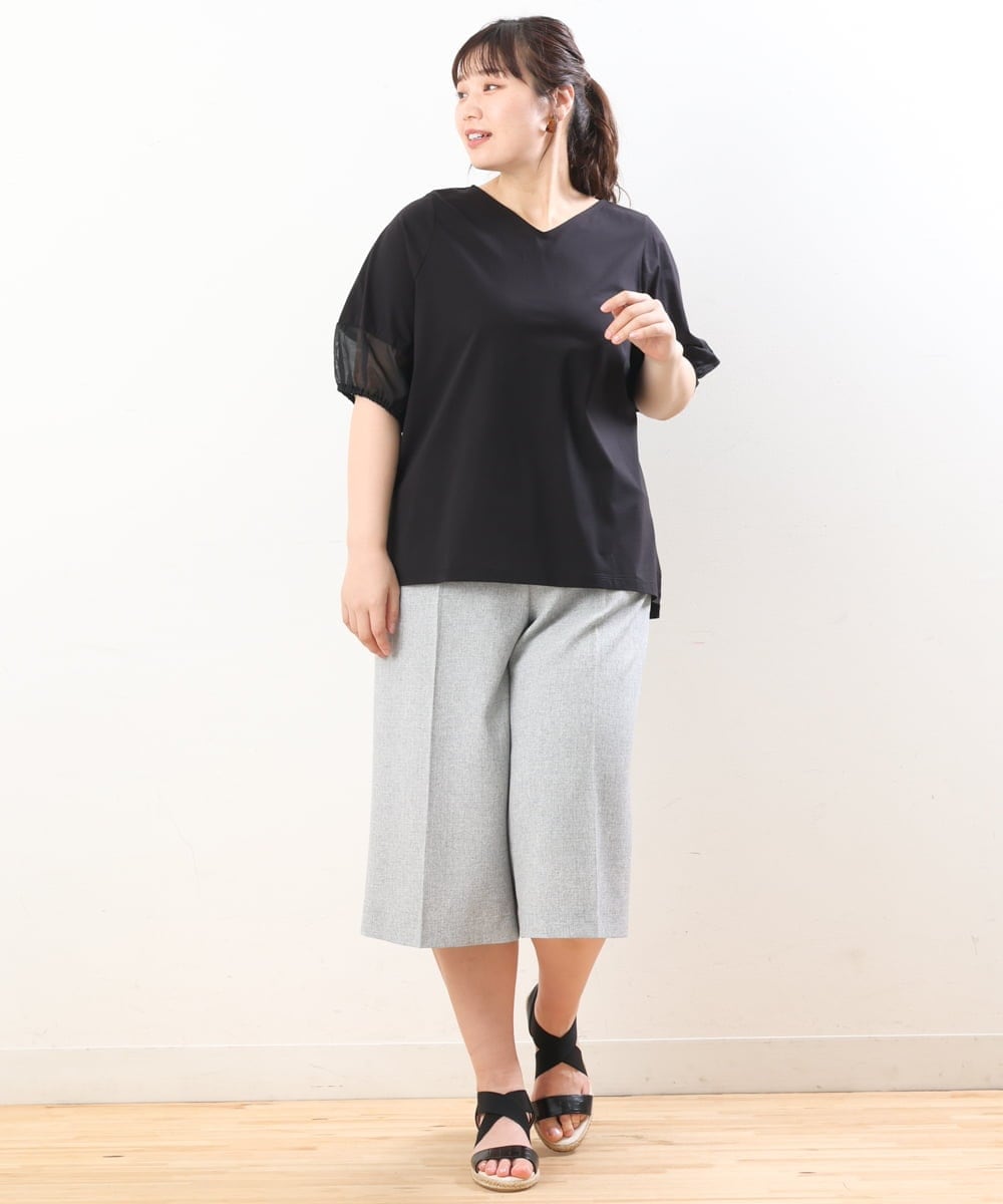 OLLHS40100 eur3(エウルキューブ) 【大きいサイズ】リネンライクキュロットパンツ グレー(92)