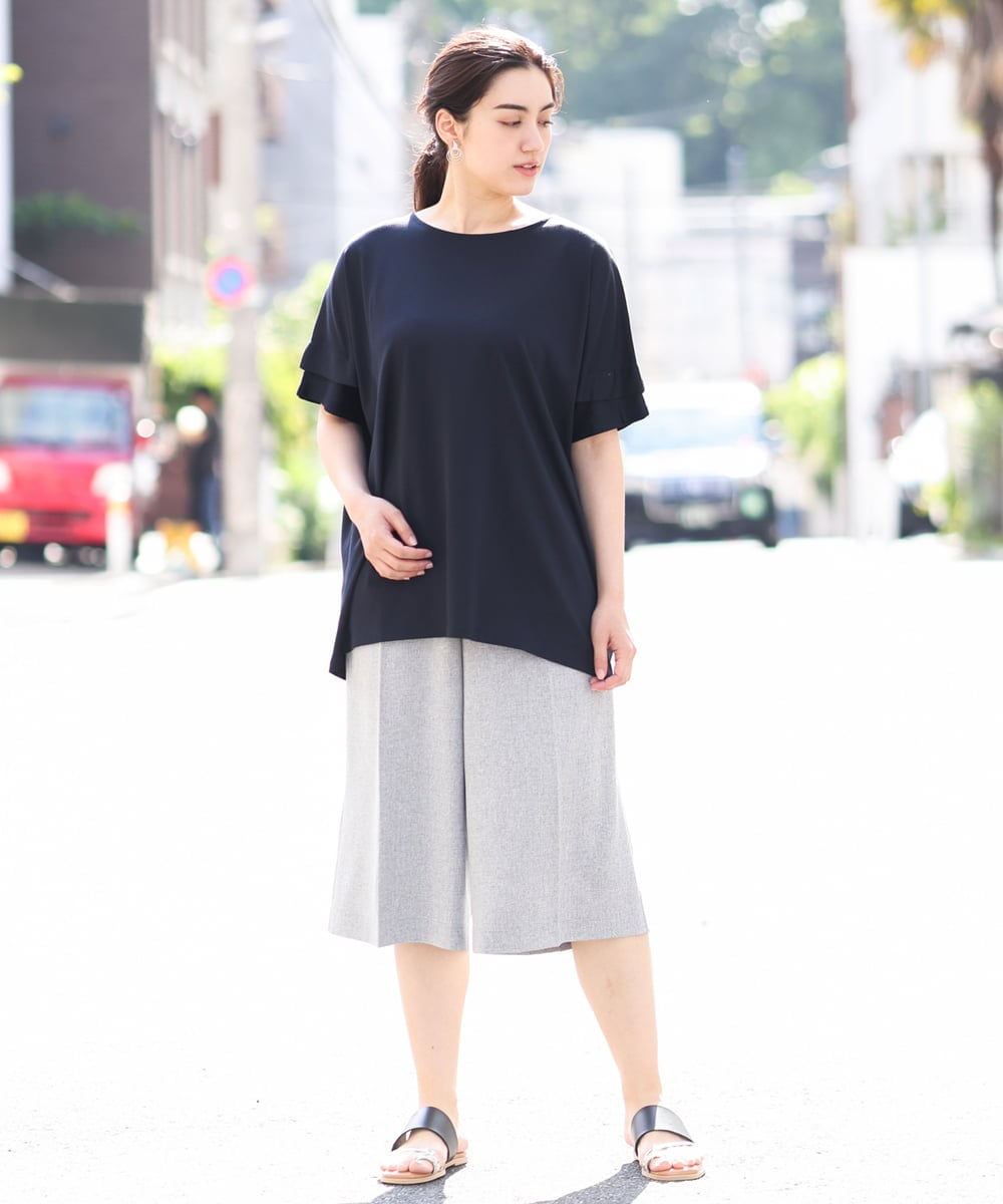 OLLHS40100 eur3(エウルキューブ) 【大きいサイズ】リネンライクキュロットパンツ グレー(92)