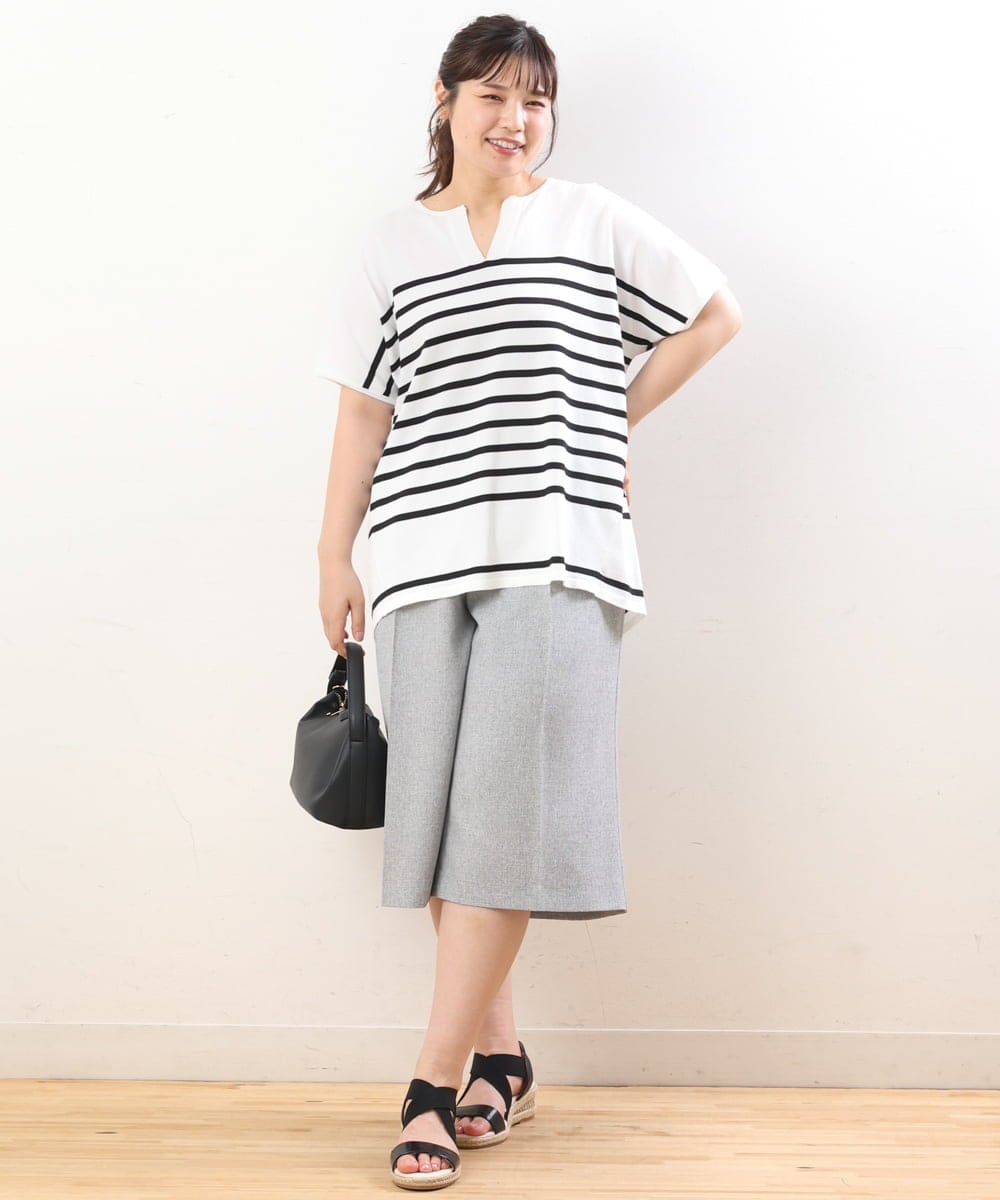 OLLHS40100 eur3(エウルキューブ) 【大きいサイズ】リネンライクキュロットパンツ グレー(92)