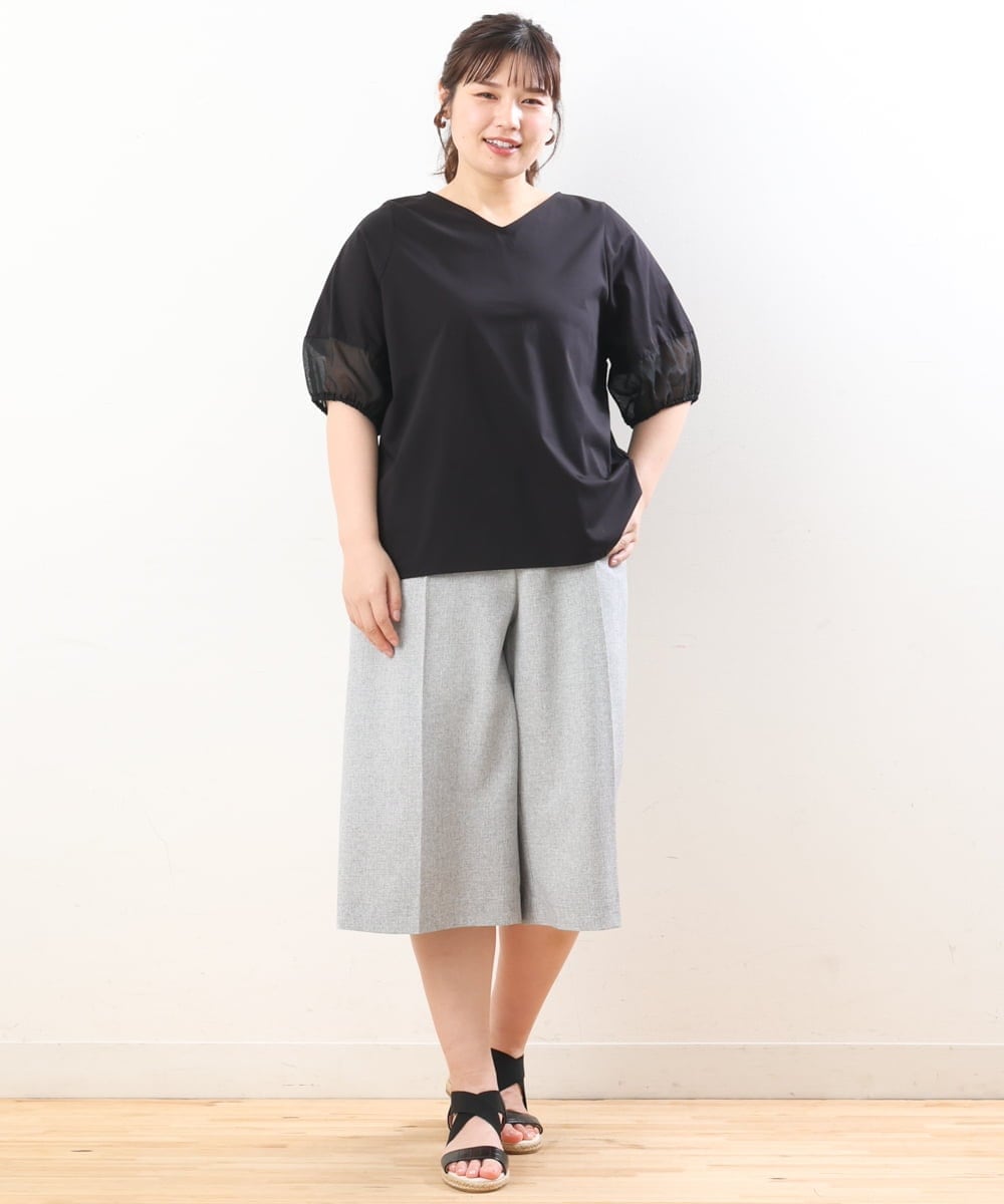 OLLHS40100 eur3(エウルキューブ) 【大きいサイズ】リネンライクキュロットパンツ グレー(92)