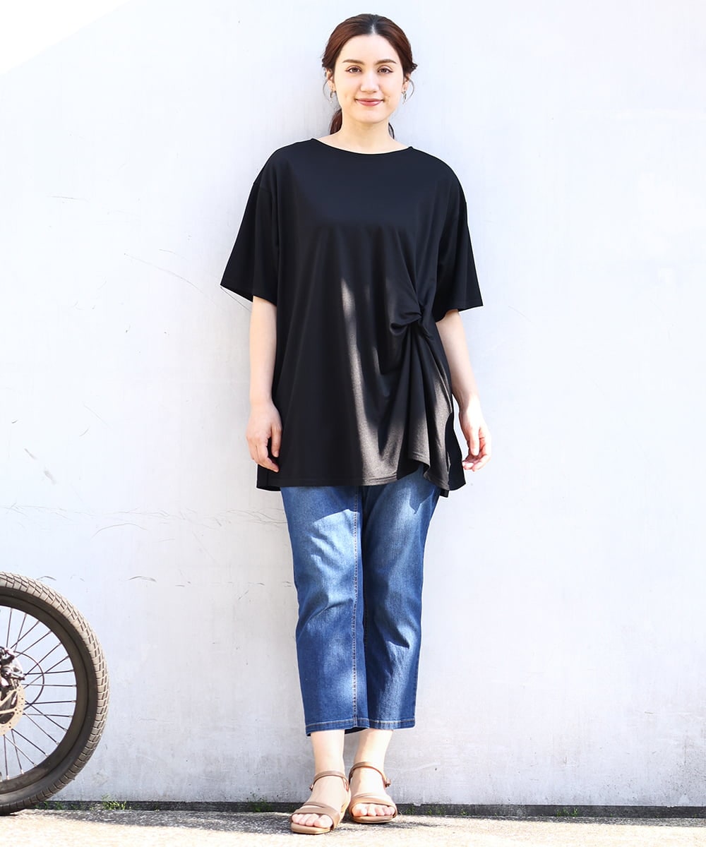 OLLHV31089 eur3(エウルキューブ) 【大きいサイズ/接触冷感】カットレングスストレッチデニム ブルー(55)