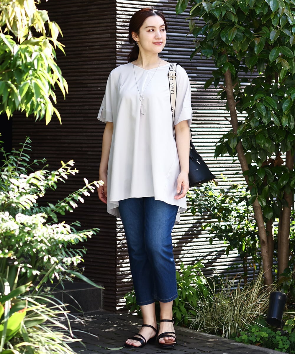 OLLHV31089 eur3(エウルキューブ) 【大きいサイズ/接触冷感】カットレングスストレッチデニム ブルー(55)