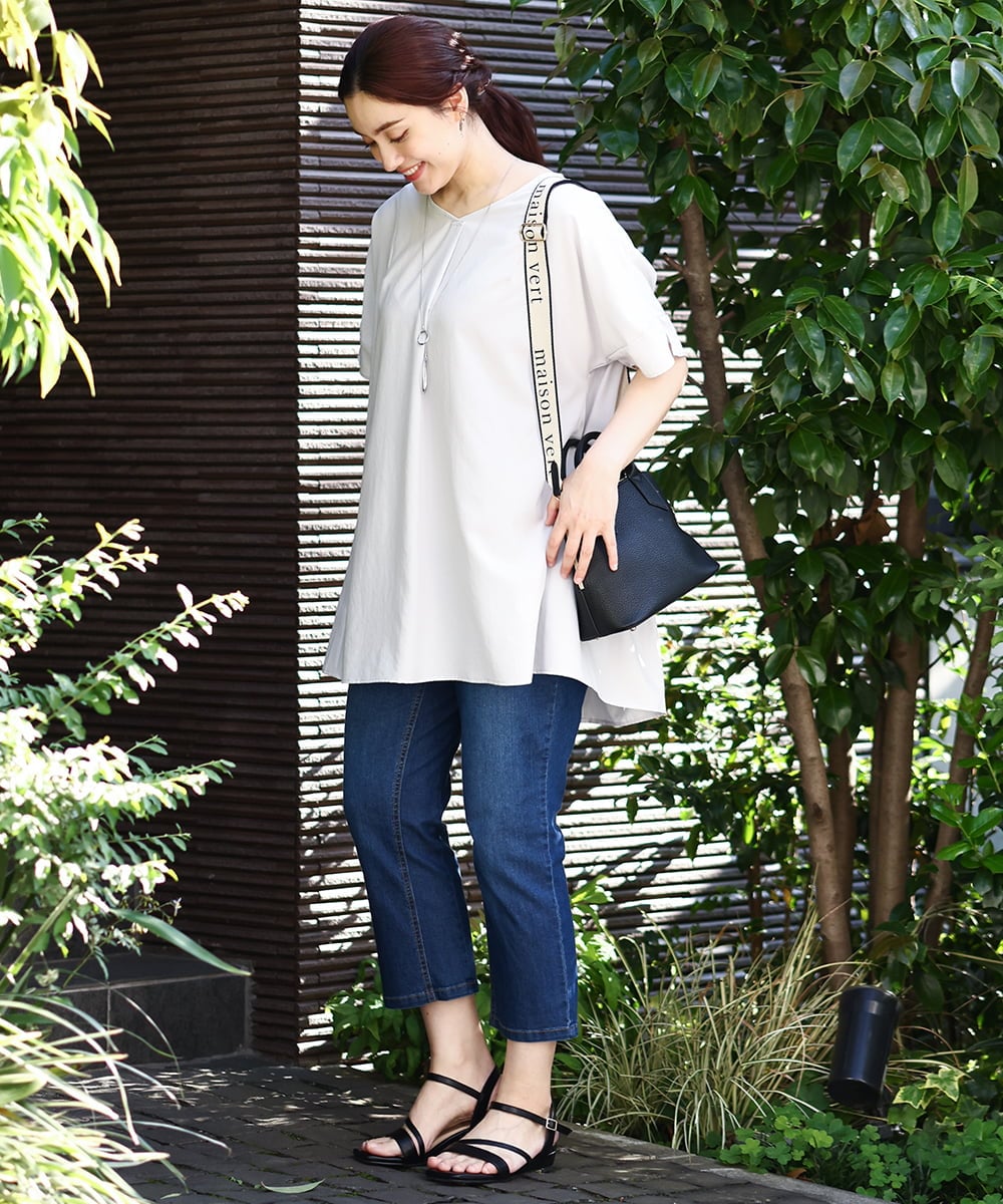 OLLHV31089 eur3(エウルキューブ) 【大きいサイズ/接触冷感】カットレングスストレッチデニム ブルー(55)