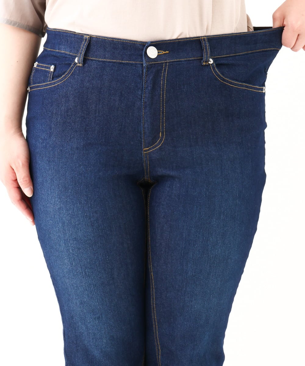 OLLHV31089 eur3(エウルキューブ) 【大きいサイズ/接触冷感】カットレングスストレッチデニム ネイビー(57)