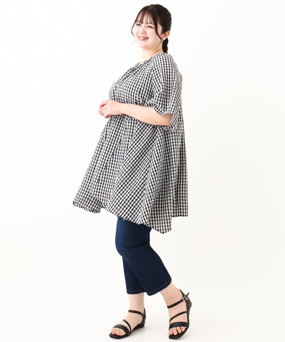 OLLHV31089 eur3(エウルキューブ) 【大きいサイズ/接触冷感】カットレングスストレッチデニム ネイビー(57)