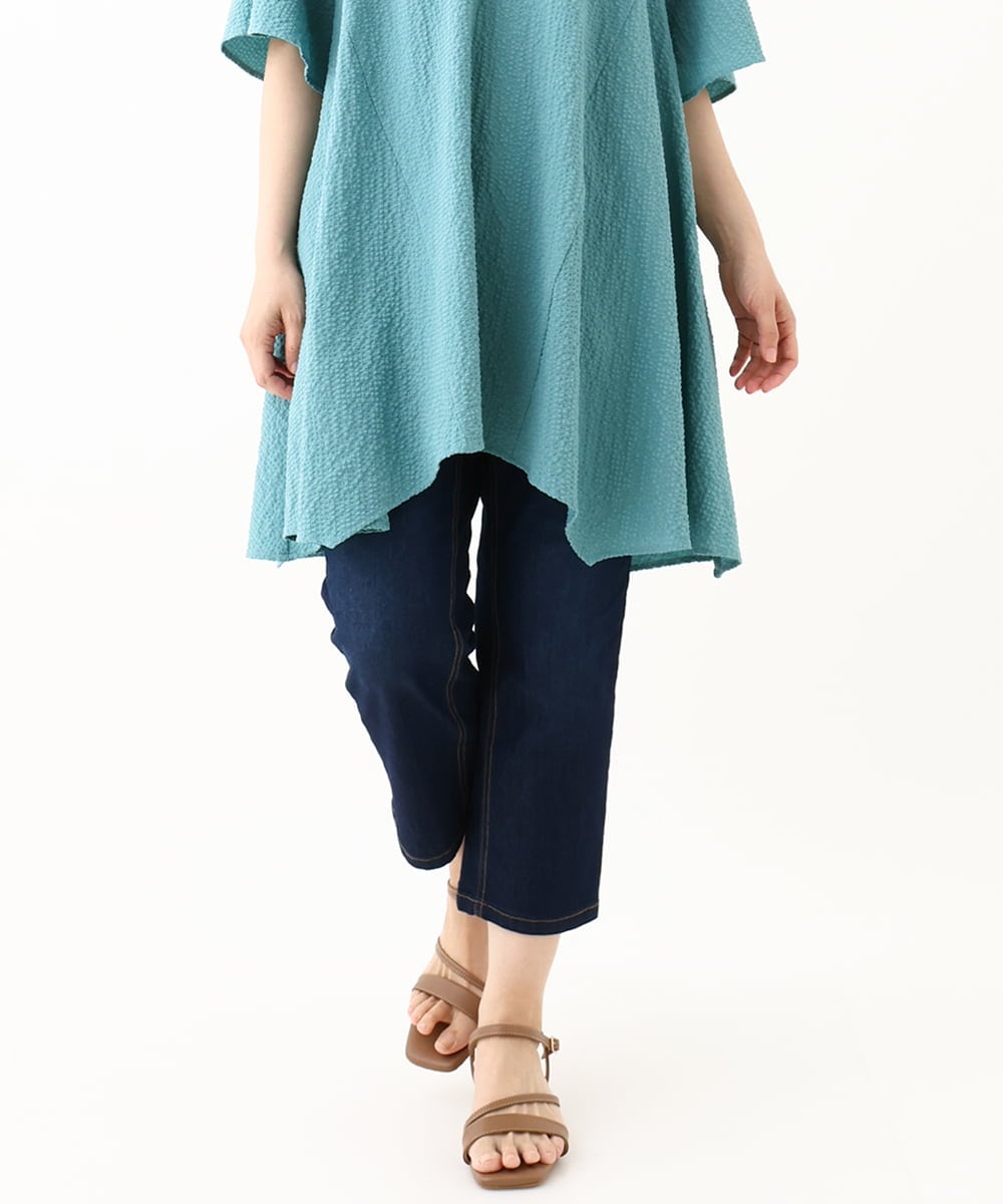 OLLHV31089 eur3(エウルキューブ) 【大きいサイズ/接触冷感】カットレングスストレッチデニム ネイビー(57)
