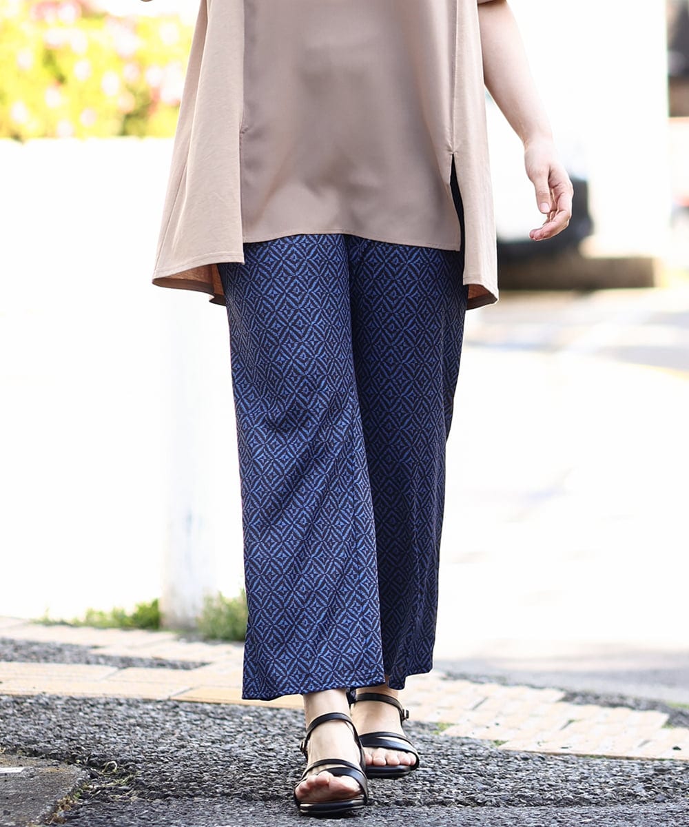 OLLHV33119 eur3(エウルキューブ) 【大きいサイズ】ジャージープリントパンツ ブルー(55)