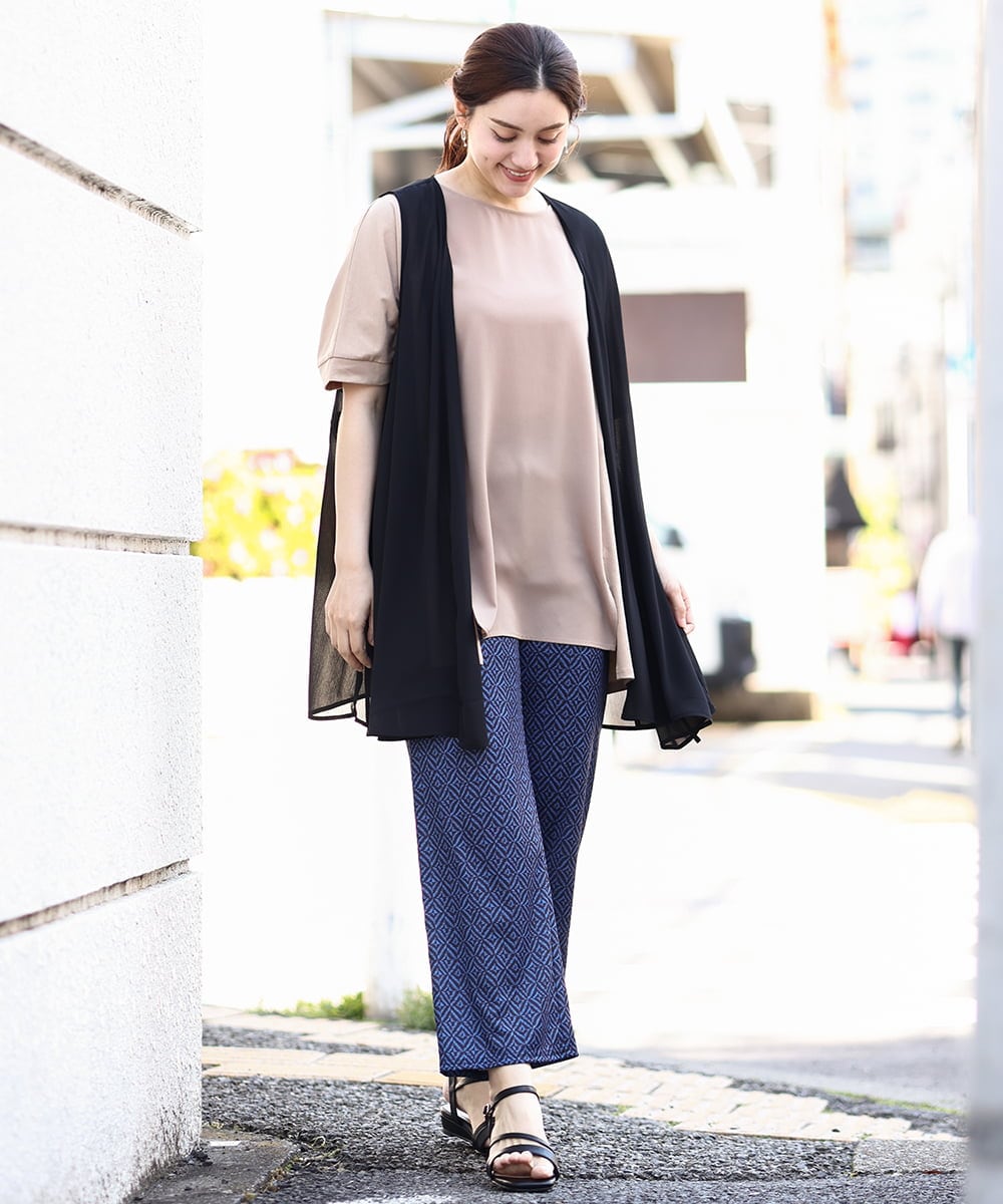 OLLHV33119 eur3(エウルキューブ) 【大きいサイズ】ジャージープリントパンツ ブルー(55)