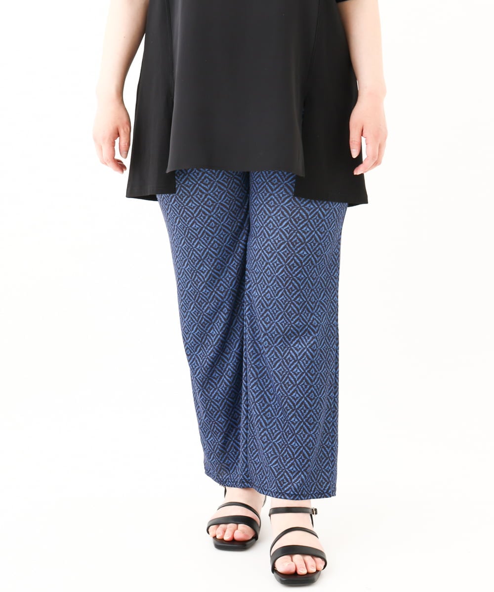 OLLHV33119 eur3(エウルキューブ) 【大きいサイズ】ジャージープリントパンツ ブルー(55)