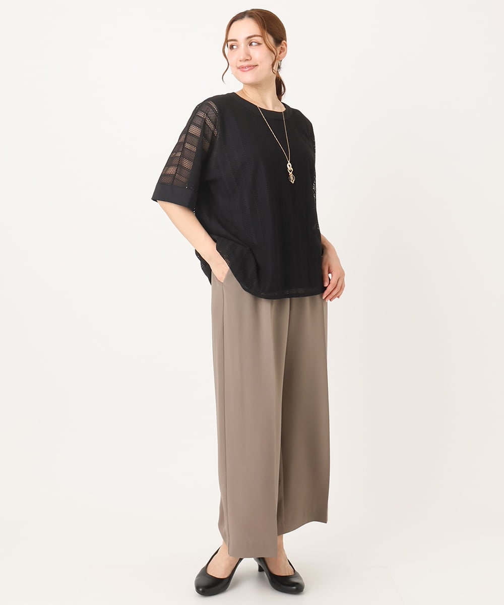 OLLIA18119 eur3(エウルキューブ) 【WEB先行販売】【大きいサイズ/接触冷感】カノコセンタープレスパンツ モカ(84)