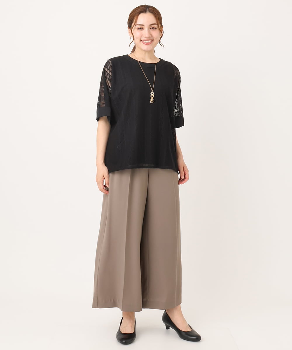 OLLIA18119 eur3(エウルキューブ) 【WEB先行販売】【大きいサイズ/接触冷感】カノコセンタープレスパンツ モカ(84)