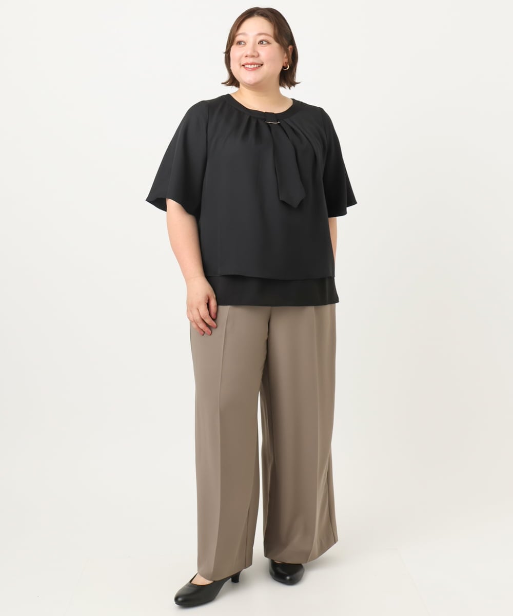 OLLIA18119 eur3(エウルキューブ) 【WEB先行販売】【大きいサイズ/接触冷感】カノコセンタープレスパンツ モカ(84)