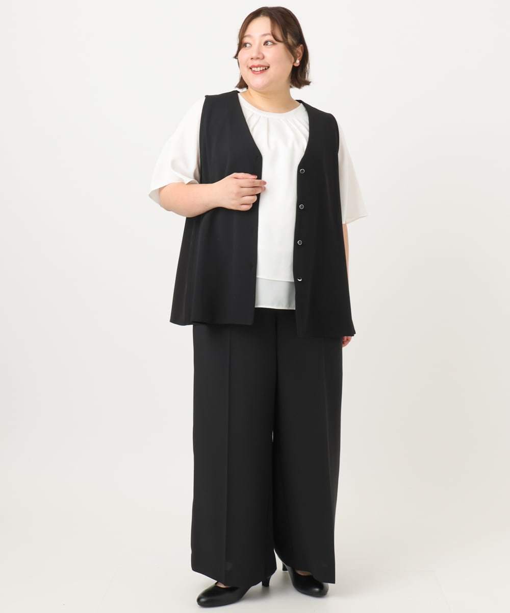 OLLIA18119 eur3(エウルキューブ) 【WEB先行販売】【大きいサイズ/接触冷感】カノコセンタープレスパンツ ブラック(94)