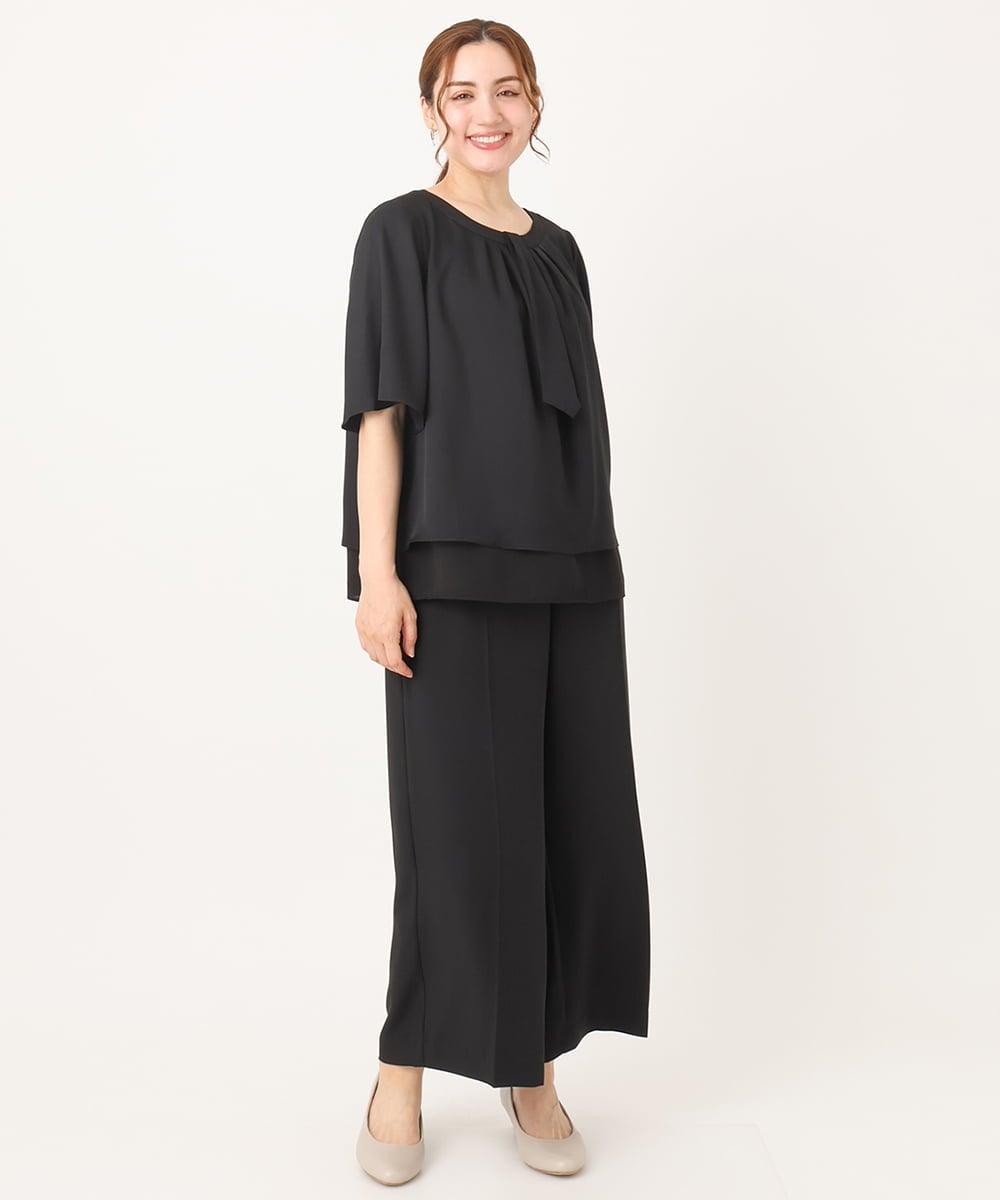 OLLIA18119 eur3(エウルキューブ) 【WEB先行販売】【大きいサイズ/接触冷感】カノコセンタープレスパンツ ブラック(94)