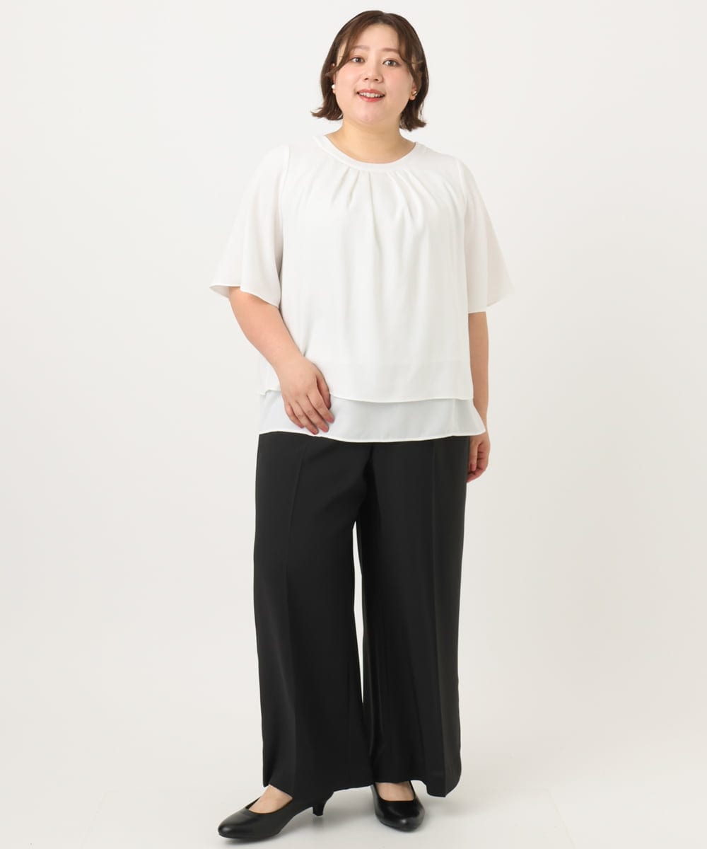 OLLIA18119 eur3(エウルキューブ) 【WEB先行販売】【大きいサイズ/接触冷感】カノコセンタープレスパンツ ブラック(94)