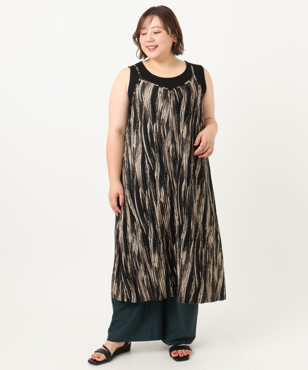 OLLIA38099 eur3(エウルキューブ) 【大きいサイズ/接触冷感】ナイロンストレッチワイドパンツ グリーン(35)