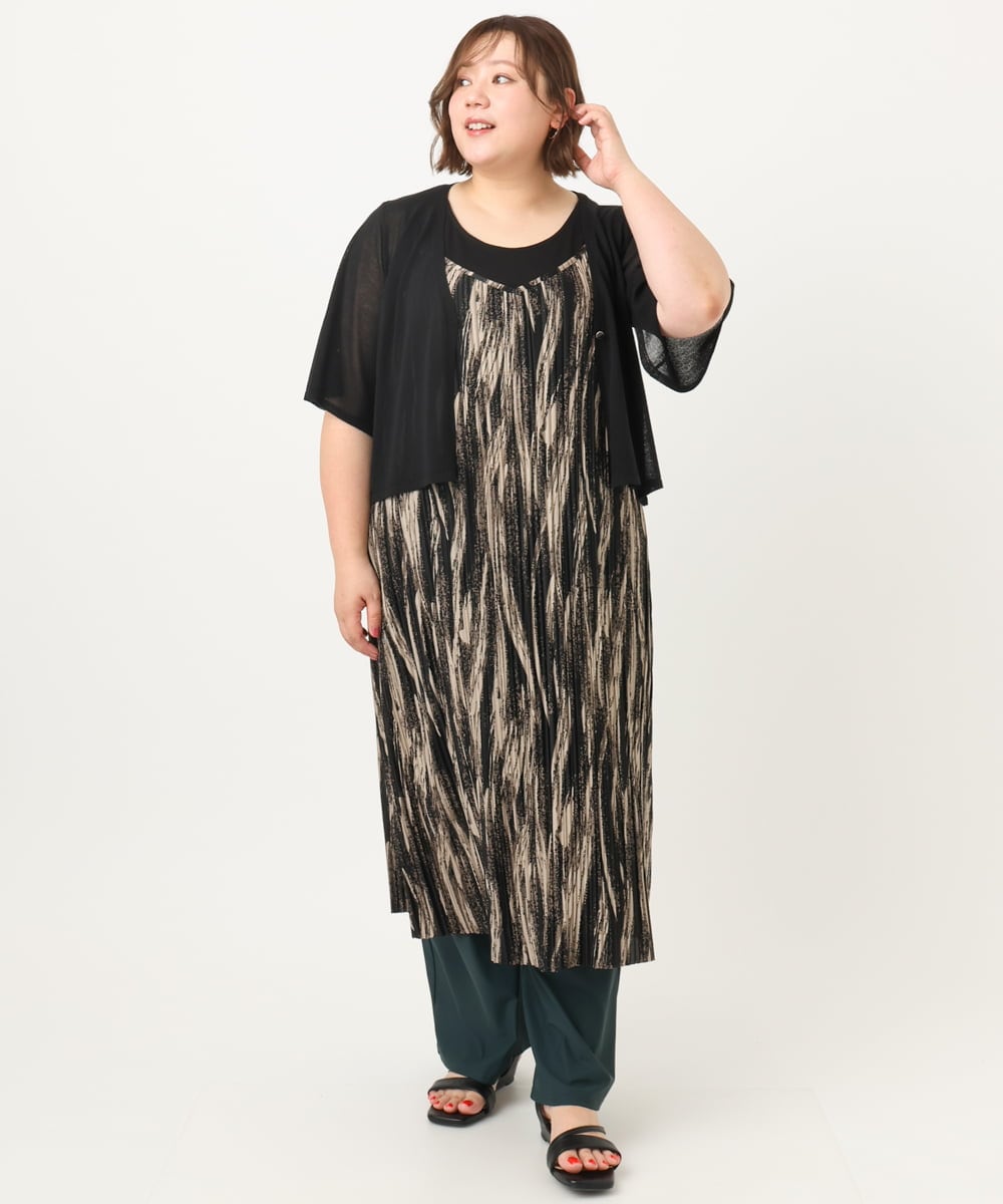 OLLIA38099 eur3(エウルキューブ) 【大きいサイズ/接触冷感】ナイロンストレッチワイドパンツ グリーン(35)