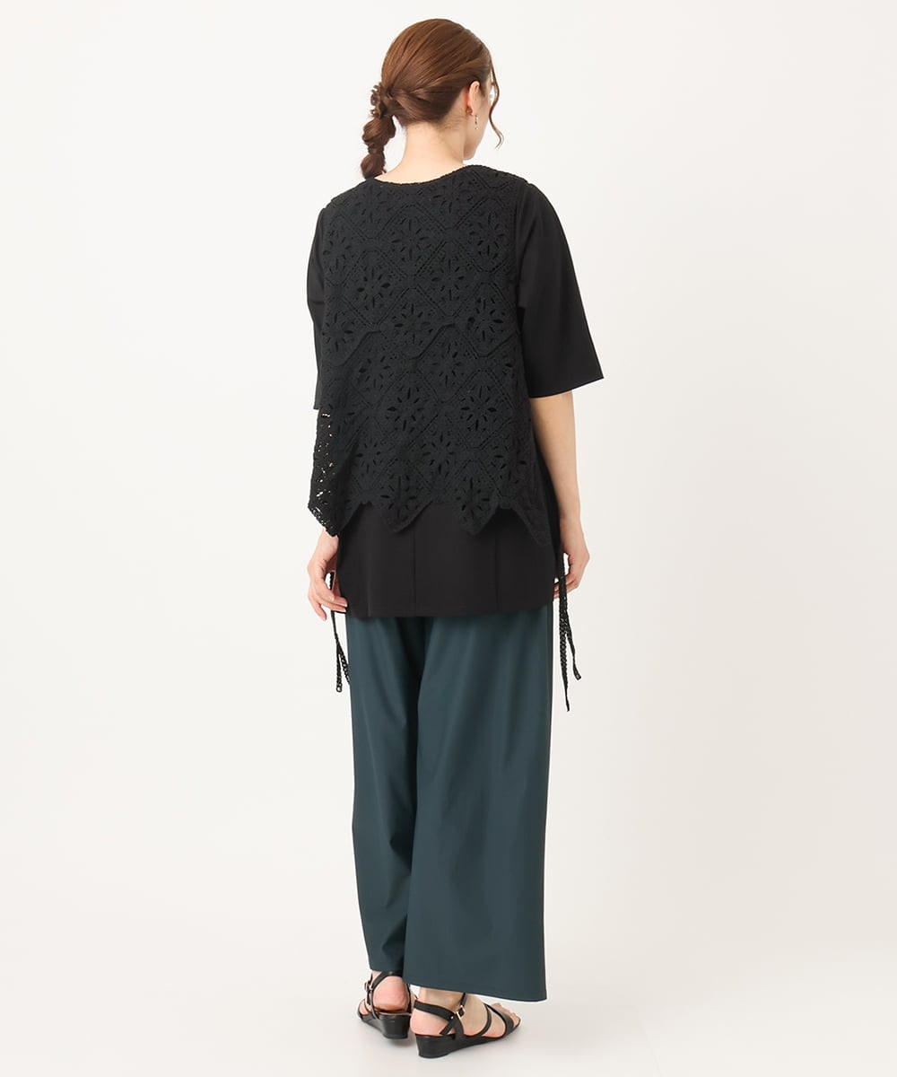 OLLIA38099 eur3(エウルキューブ) 【大きいサイズ/接触冷感】ナイロンストレッチワイドパンツ グリーン(35)