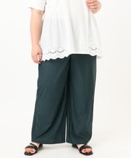 OLLIA38099 eur3(エウルキューブ) 【大きいサイズ/接触冷感】ナイロンストレッチワイドパンツ グリーン(35)