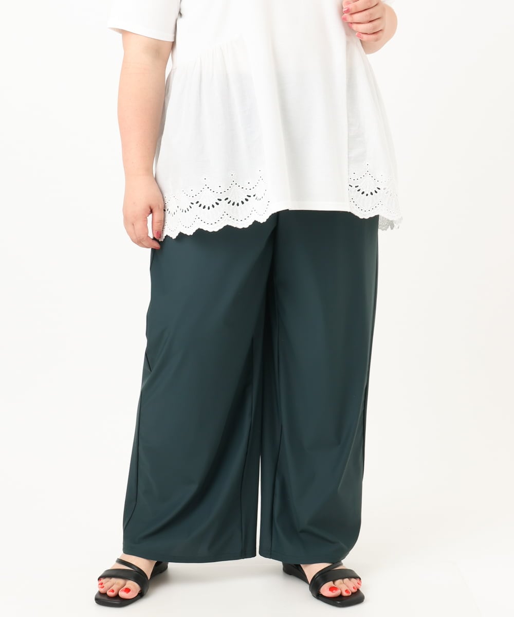 OLLIA38099 eur3(エウルキューブ) 【大きいサイズ/接触冷感】ナイロンストレッチワイドパンツ グリーン(35)