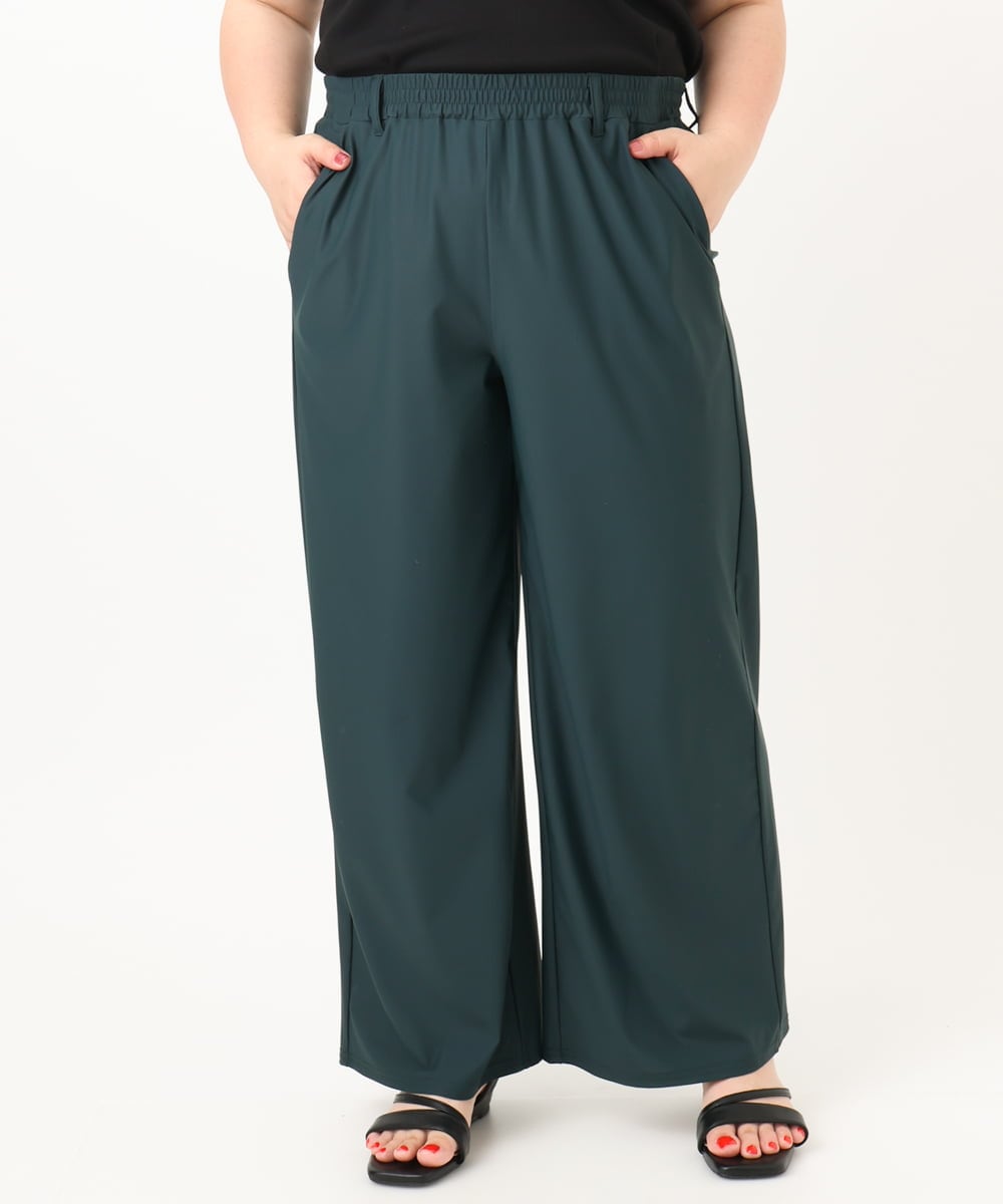 OLLIA38099 eur3(エウルキューブ) 【大きいサイズ/接触冷感】ナイロンストレッチワイドパンツ グリーン(35)