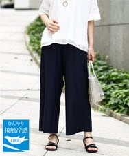 OLLIA38099 eur3(エウルキューブ) 【大きいサイズ/接触冷感】ナイロンストレッチワイドパンツ ネイビー(57)