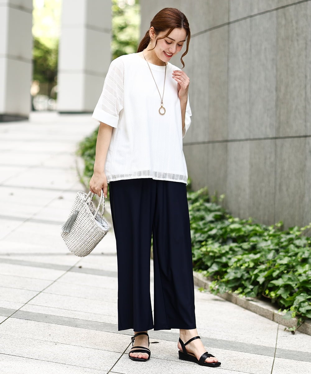 OLLIA38099 eur3(エウルキューブ) 【大きいサイズ/接触冷感】ナイロンストレッチワイドパンツ ネイビー(57)