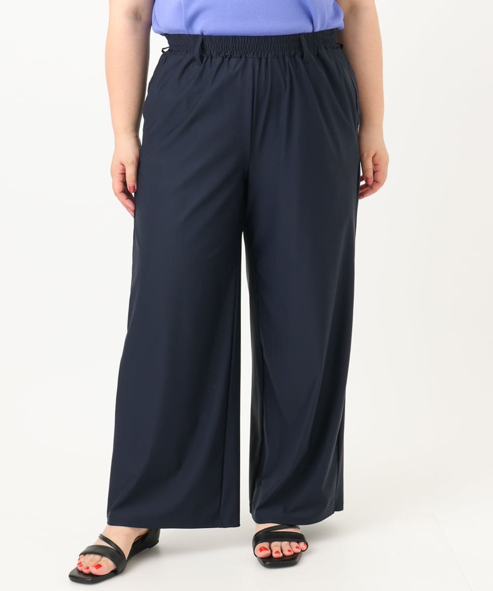 OLLIA38099 eur3(エウルキューブ) 【大きいサイズ/接触冷感】ナイロンストレッチワイドパンツ ネイビー(57)