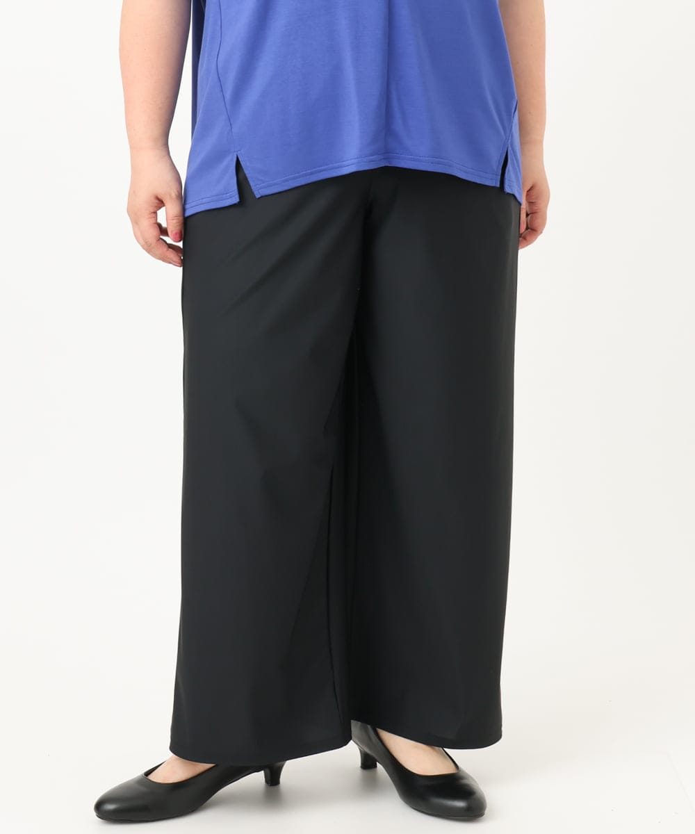 OLLIA38099 eur3(エウルキューブ) 【大きいサイズ/接触冷感】ナイロンストレッチワイドパンツ ブラック(94)