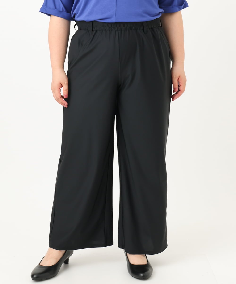 OLLIA38099 eur3(エウルキューブ) 【大きいサイズ/接触冷感】ナイロンストレッチワイドパンツ ブラック(94)