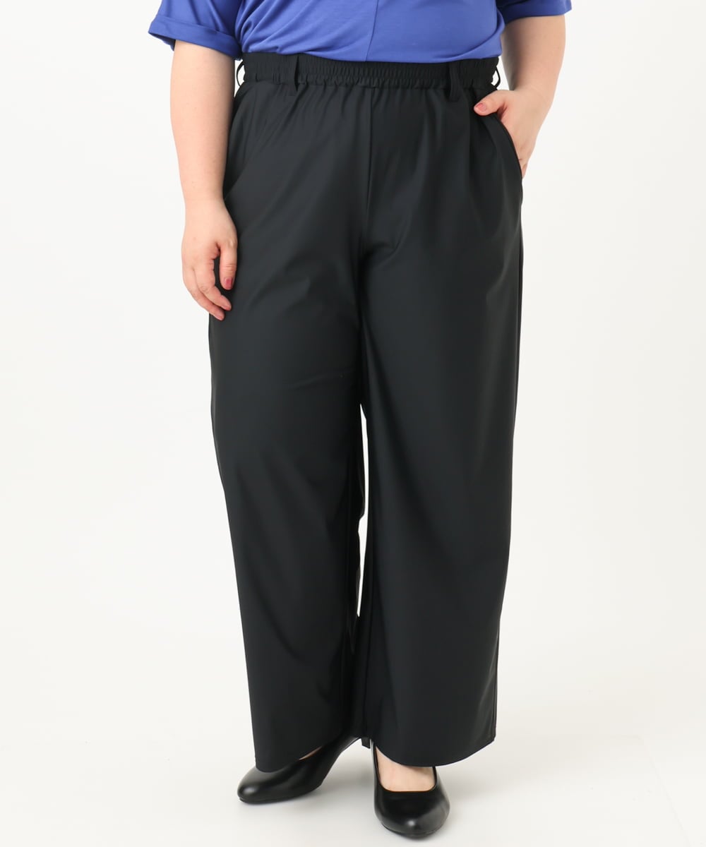 OLLIA38099 eur3(エウルキューブ) 【大きいサイズ/接触冷感】ナイロンストレッチワイドパンツ ブラック(94)
