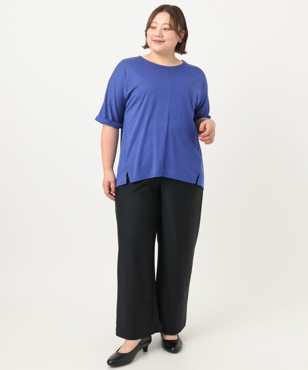 OLLIA38099 eur3(エウルキューブ) 【大きいサイズ/接触冷感】ナイロンストレッチワイドパンツ ブラック(94)