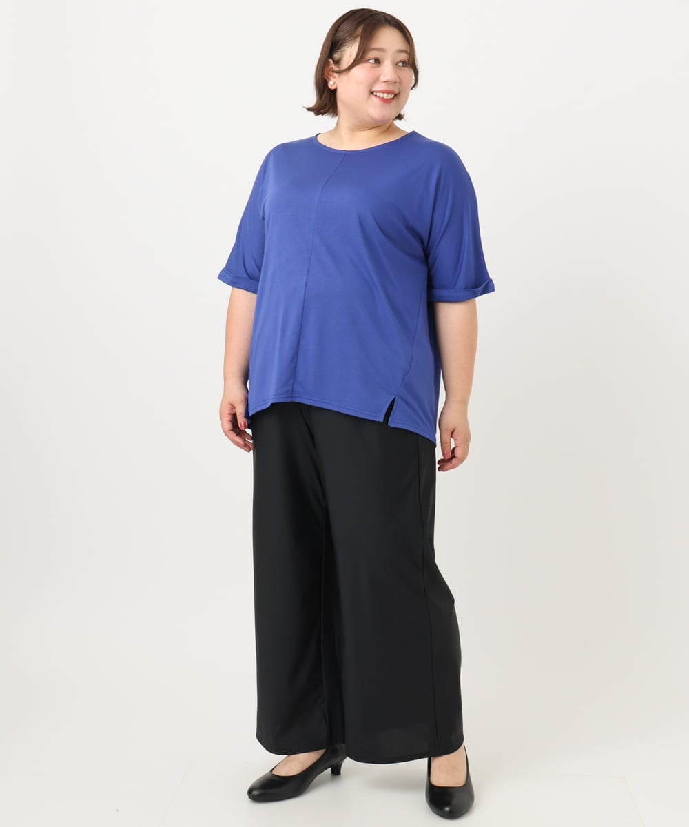 OLLIA38099 eur3(エウルキューブ) 【大きいサイズ/接触冷感】ナイロンストレッチワイドパンツ ブラック(94)