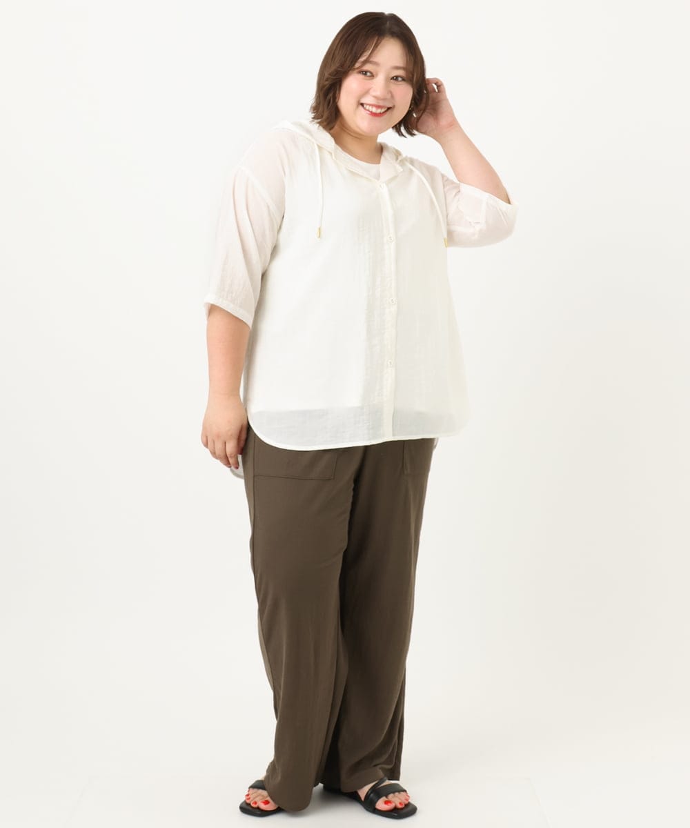 OLLIA44129 eur3(エウルキューブ) 【大きいサイズ/接触冷感】カノコワイドパンツ カーキ(36)