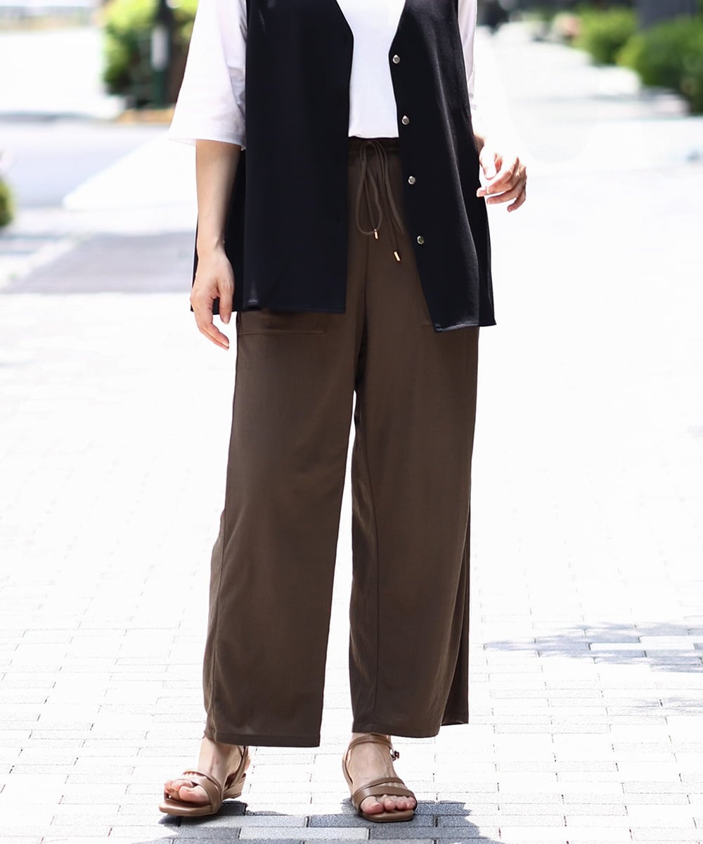 OLLIA44129 eur3(エウルキューブ) 【大きいサイズ/接触冷感】カノコワイドパンツ カーキ(36)