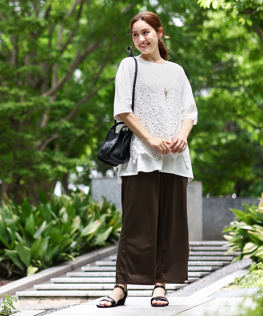 OLLIA44129 eur3(エウルキューブ) 【大きいサイズ/接触冷感】カノコワイドパンツ カーキ(36)