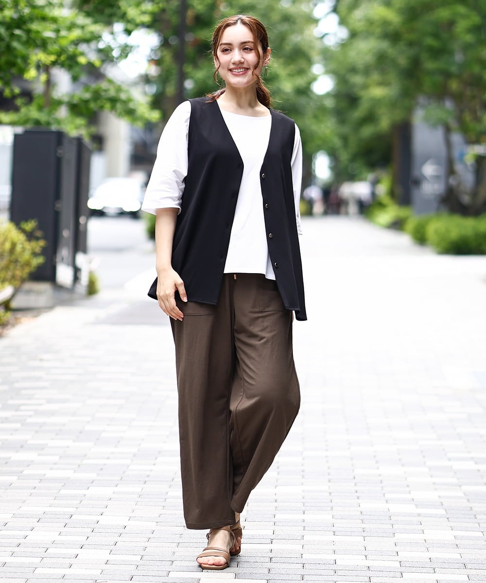OLLIA44129 eur3(エウルキューブ) 【大きいサイズ/接触冷感】カノコワイドパンツ カーキ(36)