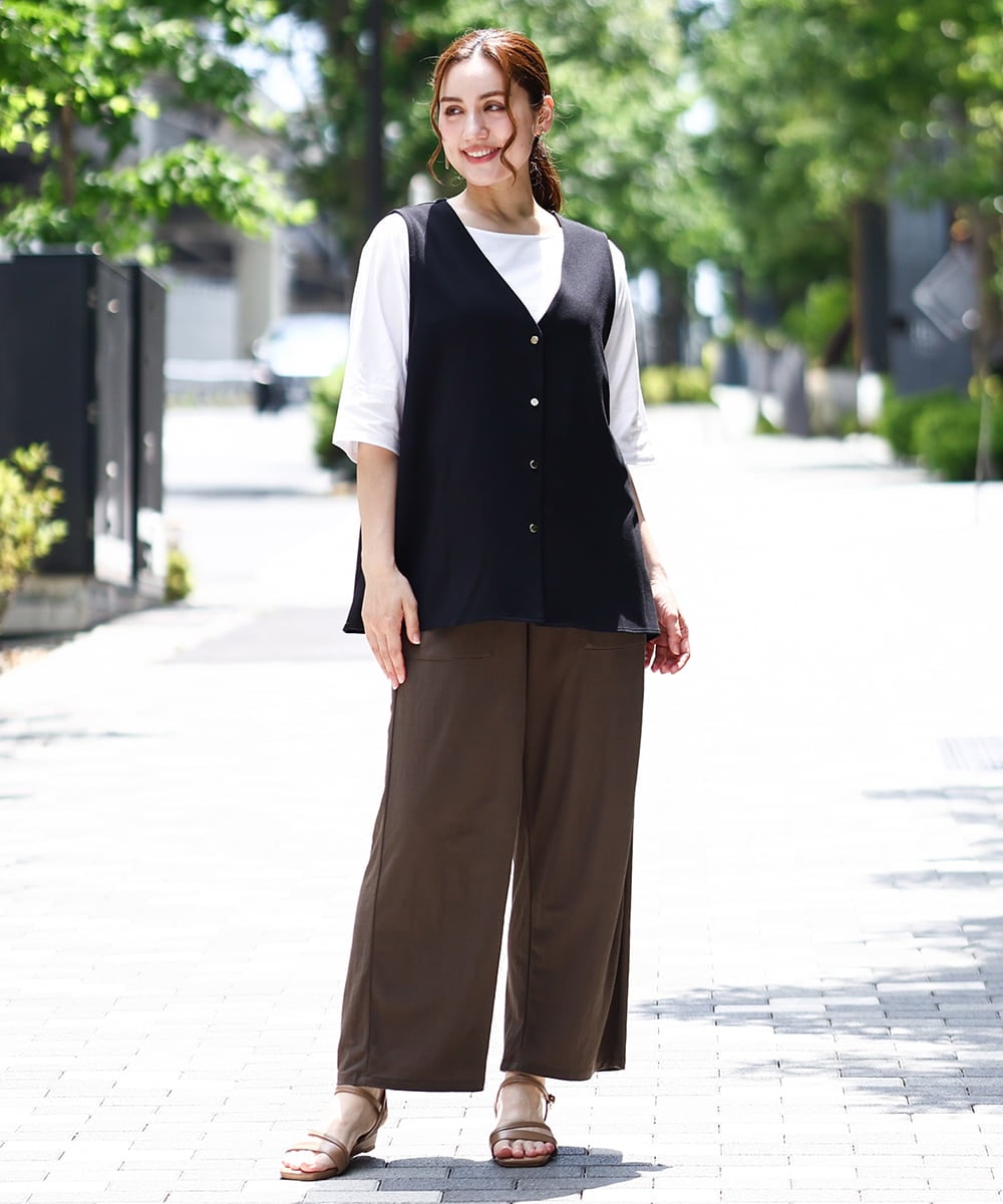 OLLIA44129 eur3(エウルキューブ) 【大きいサイズ/接触冷感】カノコワイドパンツ カーキ(36)