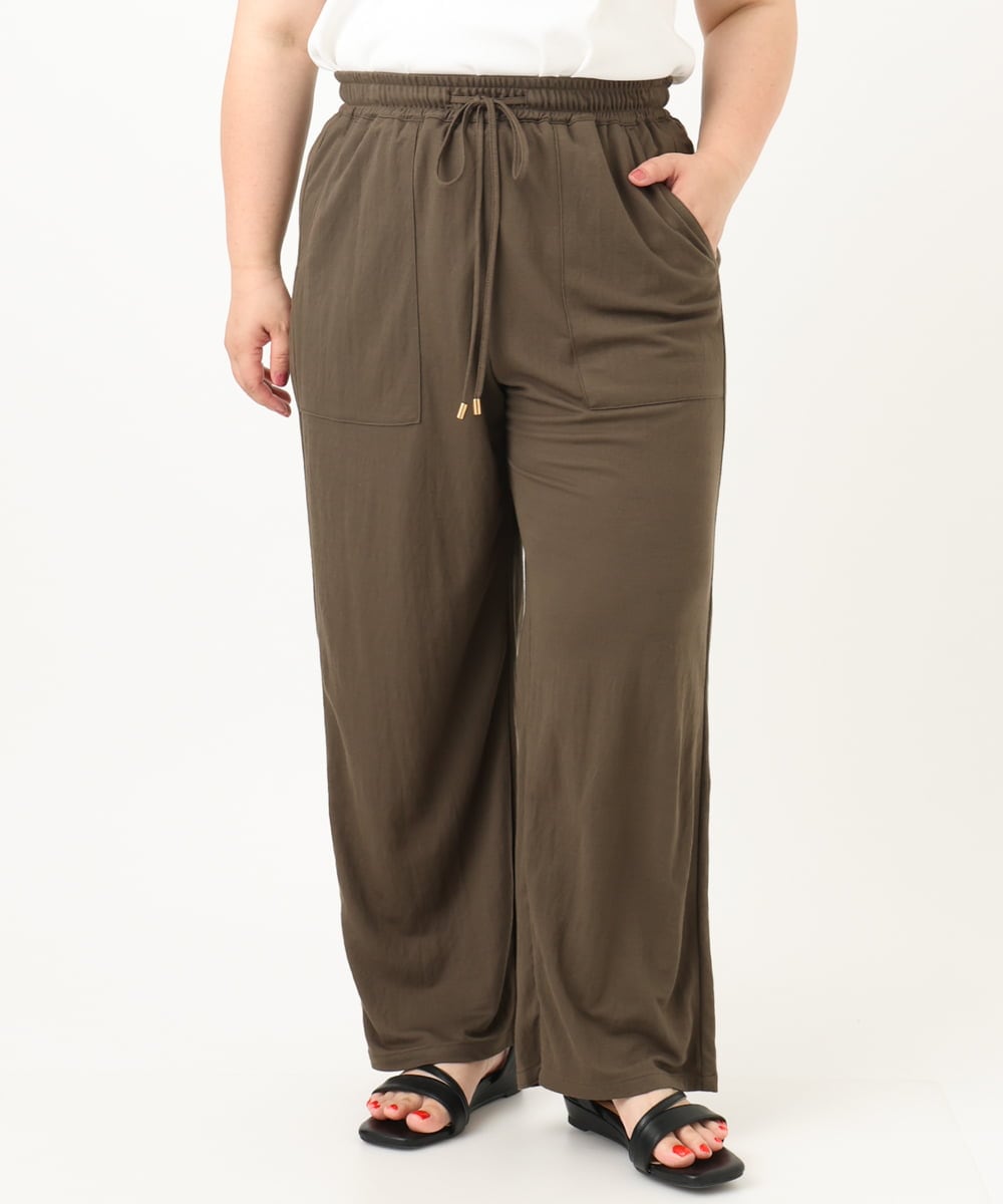 OLLIA44129 eur3(エウルキューブ) 【大きいサイズ/接触冷感】カノコワイドパンツ カーキ(36)